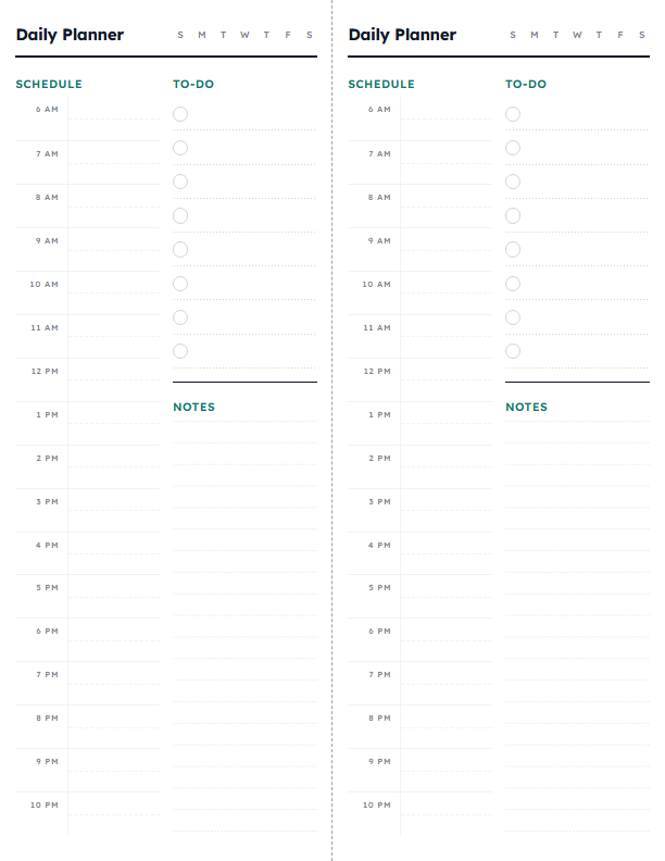 Fold-in-Half Daily Planner Booklet — printable planning template preview