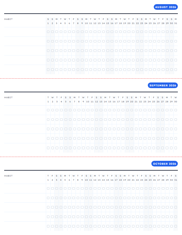 Quarterly Habit Tracker (3 Months, 1 Page) — printable productivity template preview
