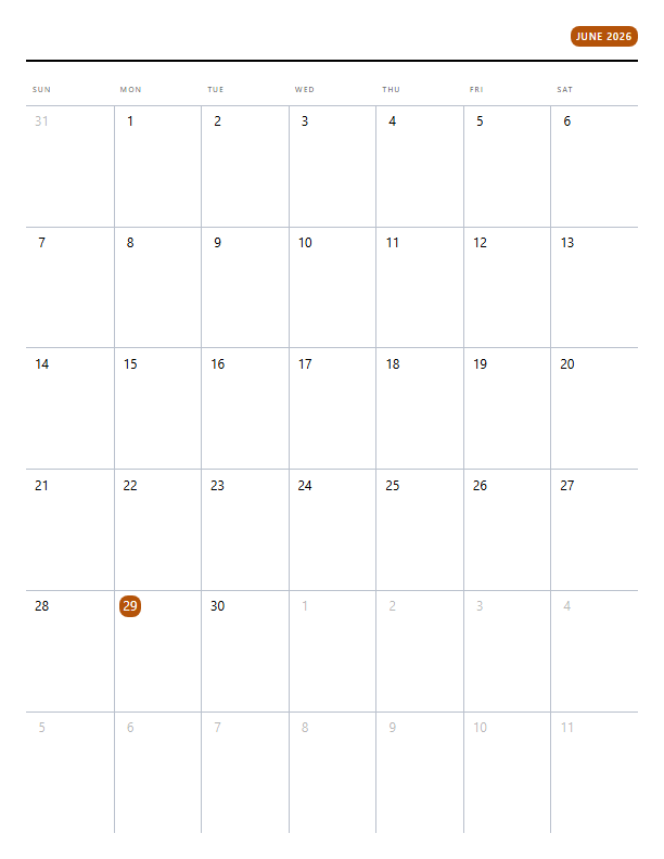 Preview of Monthly Calendar